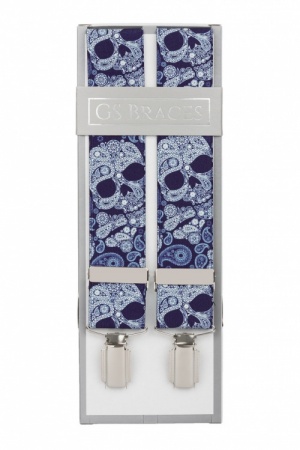 Blue Paisley Skull Trouser Braces